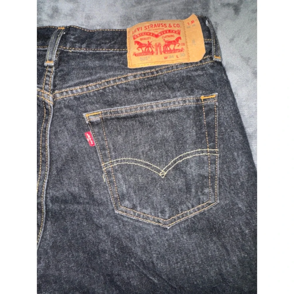 Mens 34x30 Levi's 501 Original Fit Jeans Black Excellent Straight Leg Denim